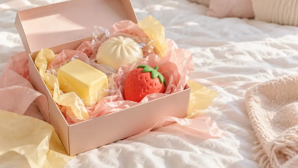 Un coffret surprise de squishies ouvert (illustration générée par IA)