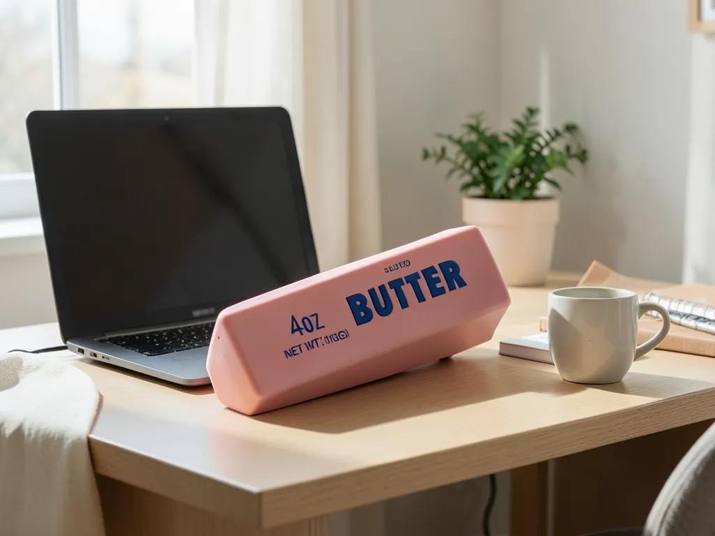 Mise en situation : Lmuwecno Crunchy Butter Squishy Toy T26 (illustration générée par IA)