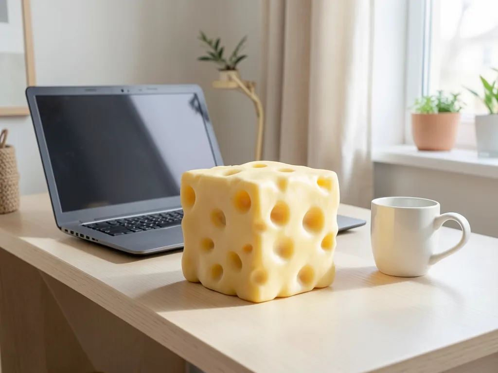 Mise en situation : LuWomenre Crunchy Cheese Squishy 1 (illustration générée par IA)